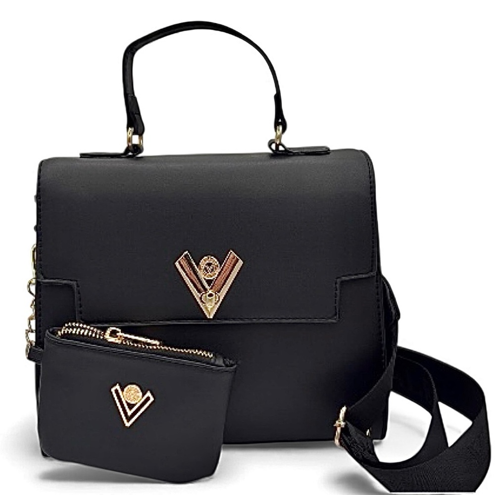 NWT VALENTINO ORLANDI Black Satchel with Matching Wallet and Crossbody Strap